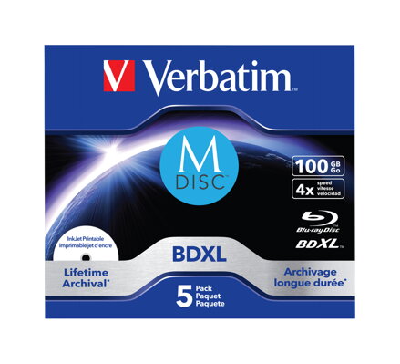 Verbatim M-DISC BD-R 4x 100GB Print Jewel Case 5PK